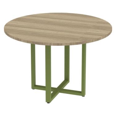 Imagem de Mesa De Reunião Redonda P25 Pandin 110 Cm (largura) Tampo Mdp Noce Naturalle Pé Aço Tubular Verde M