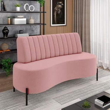 Imagem de Sofá Living Decorativo 2 Lugares 1,35m Katara Pés De Ferro Veludo Rosê G33 - Gran Belo