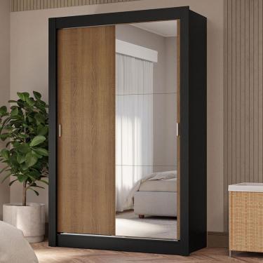 Imagem de Guarda-roupa Solteiro 2 Portas Correr 4 Gav Preto/Rústico