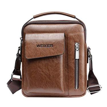 Imagem de Bolsa de ombro masculina de couro PU resistente ao desgaste com zíper Bolsa transversal para negócios e casual – Tamanho grande (marrom claro), Marrom claro, Medium