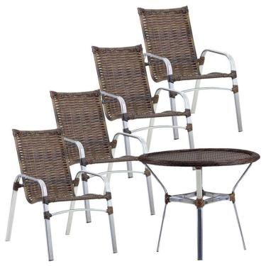 Imagem de Jogo 4 Cadeiras Emily E Mesa Tampo Tramado Varanda Piscina Cappuccino