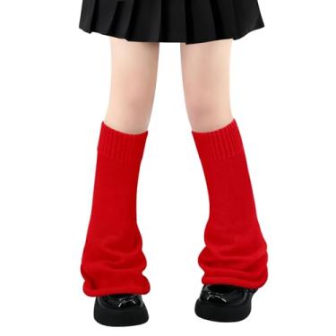 Imagem de Polainas para mulheres, meninas, estilo japonês, lolita, meias longas de malha kawaii, meias góticas Harajuku, cobertura de perna, Vermelho alargado, Tamanho Único