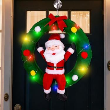 Imagem de JOEYSUT Decorações de Natal penduradas de 86 cm, Papai Noel em guirlanda com luzes LED coloridas, enfeite de Natal criativo e divertido, decoração de casa de Papai Noel de pelúcia para parede, lareira