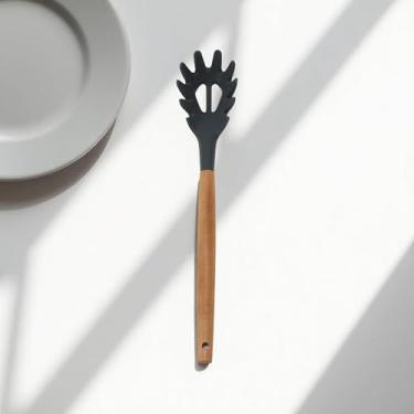 Imagem de Generic 1 colher para lavar à mão apenas silicone massa garra silicone cabo de madeira cinza 12,6 polegadas