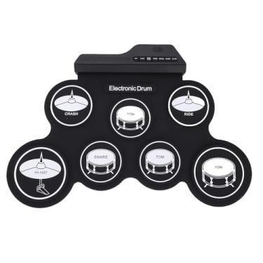 Imagem de Diydeg Conjunto de Bateria Eletrônica, Kit de Bateria de Rolo Manual Personalizável Kit de de Silicone para Enrolar 7 Almofadas de 5 Tons de 8 Músicas de