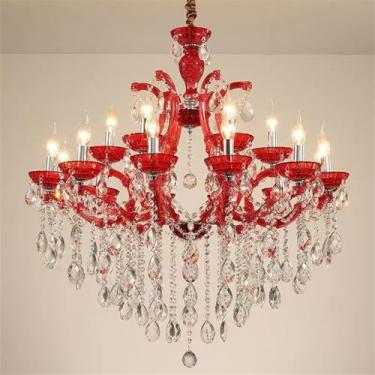 Imagem de Lustre europeu de luxo em cristal vermelho, cinza fumê, para sala de estar, restaurante, quarto, villa, hotel, restaurante ocidental, loja de roupas, salão de beleza, karaokê. Luminária pend