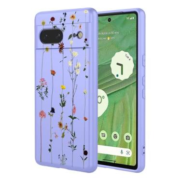 Imagem de OEURVQO Capa artística para Google 7, capa de silicone líquido de toque macio com forro fofo, compatível com carregamento sem fio, capa protetora para Google Pixel 7, roxo elegante