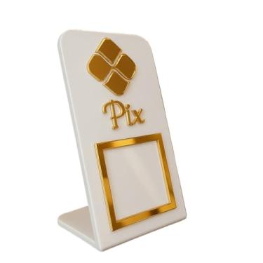 Imagem de Display Placa Qr Code Mesa Acrílico Espelhado Plaquinha(Pix Branco Com Dourado,5 Unidades)