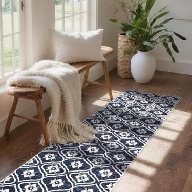 Imagem de EcoNest Tapetes Boho 5 x 15 cm, tapete preto lavável para sala de estar, tapetes geométricos de pilha baixa, tapete macio marroquino estampado, antiderrapante, para uso interno, cozinha, banheiro