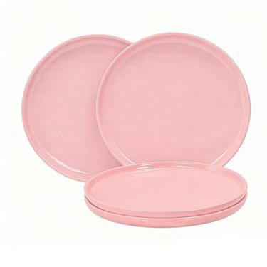 Imagem de GZG Conjunto de 4 pratos de salada de cerâmica para jantar, pratos de sobremesa salpicados de 20 cm com base em tom de argila, pode ir ao micro-ondas e lava-louças