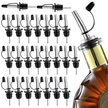 Imagem de KHZSPP Pacote com 24 despejadores de garrafa de licor, bico cônico de aço inoxidável com tampas de poeira, adequado para boca de garrafa de cerca de 3/10.2 cm, pode ser lavado na lava-louças, perfeito