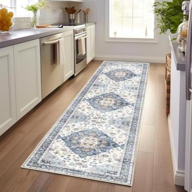 Imagem de Enkor Tapete de corredor para corredor, tapetes laváveis macios antiderrapantes para cozinha, tapete moderno para sala de estar, quarto, entrada, azul e branco