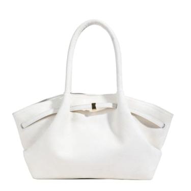 Imagem de Bolsa feminina moderna de camurça sintética com desenhos de bolinhos de massa Hobo Bolsa de ombro vintage, Branco