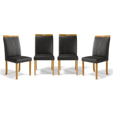 Imagem de Kit Com 4 Cadeiras Ana Madeira Maciça Estofadas Para Mesa De Jantar Courino Preto 503