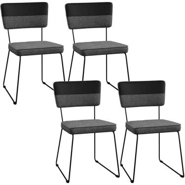 Imagem de Kit 4 Cadeiras Estofada Faixa Corano Preto Cinza Escuro
