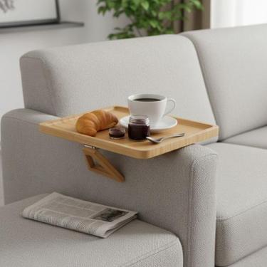 Imagem de Mesa Bandeja Suporte Braço Sofá Bambu Dobrável 33cm Prático - KeHome