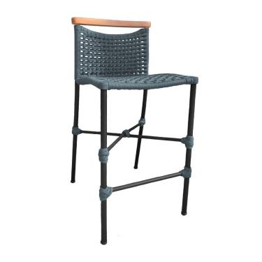 Imagem de Banqueta Anne Em Corda Náutica Base Em Alumínio Preta Com Detalhe Em Madeira Cinza - Cor: Cinza