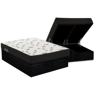 Imagem de Cama Box Baú King Colchão Espuma D45 Ortobom Light Saúde Ortopillow + Base Crc Courano Black(193x203)