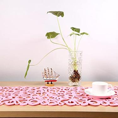 Imagem de Luqeeg Toalha de Mesa de Feltro Placemats Elegante Design Floral Resistente Ao Calor para Decoração de Casa (Róseo)