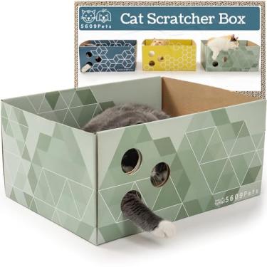 Imagem de 5609PETS Caixa de papelão resistente para arranhar gatos com placa raspadora dupla face recarregável para gatos em ambientes internos