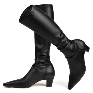 Imagem de MISSMILLER Botas femininas Gogo até o joelho, bico fino, salto grosso, moderno, botas sociais, Preto, 38