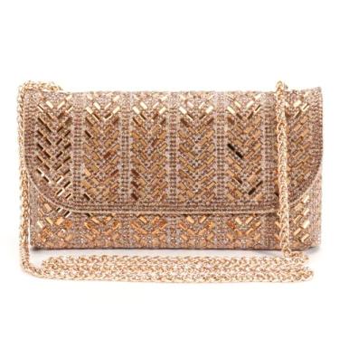 Imagem de LUKLUKTAISUN 2025 Bolsas clutch de strass para mulheres bolsas de noite 3d bolsa de couro PU para casamento, Dourado