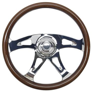 Imagem de Volante de caminhão de madeira maciça de 45,7 cm, 4 raios, cromado, 3 parafusos para semirreboques, caminhões para Kenworth, Peterbilt, Volvo, Freightliner