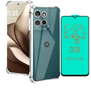 Imagem de Kit Capa Capinha Transparente Anti Impacto para Moto G75 + Película 9D Cerâmica Flexível