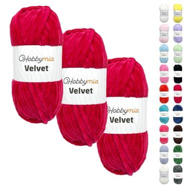 Imagem de HobbyMia Veludo - fio de chenille para crochê - 100 g / 132 jardas - (6) super volumoso - fio fofo para crochê - cobertor de bebê, amigurumi, xale (rosa - rosa neon, 3 novelos)