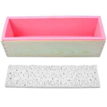 Imagem de Kit de fabricação de sabão de pão, revestimento de silicone de 1,247 g, caixa de madeira com colmeia e hexágono e tapete de rosa, molde criativo de favo de mel para fazer sabão DIY (roxo e rosa
