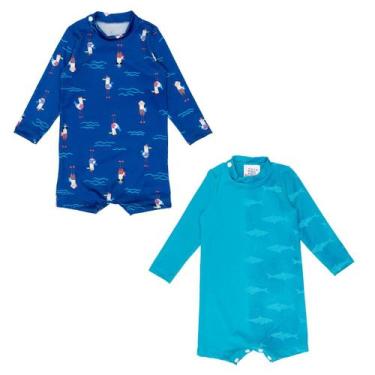 Imagem de Kit 2 Macacaquinhos Bebê Praia Traje De Banho Proteção Solar - Fofotin