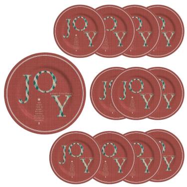 Imagem de Jogo 12 Pratos Sobremesa Natalino Joy Vermelho Cerâmica Alleanza 20cm