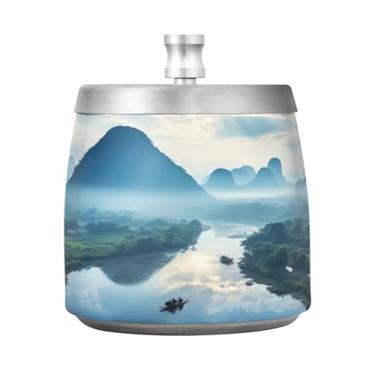 Imagem de SEHANY Cinzeiro Majestic Mountain Peak com tampa para cigarros, à prova de vento, sem fumaça, aço inoxidável, cinzeiros para uso interno e externo, grande, inodoro, para fumantes, decoração de