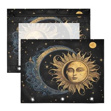 Imagem de Blueangle Bolsa para lápis de sol e lua para fichário de 3 anéis, 2 pacotes com bolsa de lápis com janela transparente para documentos com zíper para escritório (772)