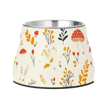 Imagem de SEHANY Tigelas para cães de ervas e cogumelos antiderrapante de aço inoxidável com fundo de borracha para evitar tombamento, tigelas elevadas para comida e água quadriculadas para cães e gatos