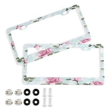 Imagem de SEHANY Molduras de placa de carro rosa dos namorados, capas de moldura de placa de carro de alumínio à prova de ferrugem com orifícios elípticos e parafusos serve para veículos padrão dos EUA tamanho