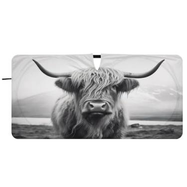 Imagem de Blueangle Guarda-sol engraçado Scottish Highland Cow Para-brisa - 149.9 cm x 76.2 cm Dobrável Carro Frontal Para-sol Blocos Raios UV Viseira de sol (353)