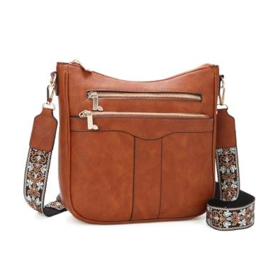 Imagem de Valleycomfy Bolsas transversais para mulheres, bolsas transversais leves de couro macio, Marrom, Clássico