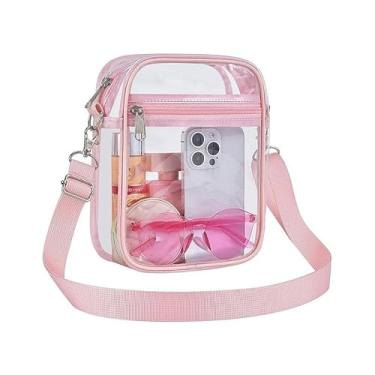 Imagem de Bolsa transversal transparente, bolsa transparente aprovada para estádio com bolso frontal para shows e festivais esportivos, Rosa 1, Large