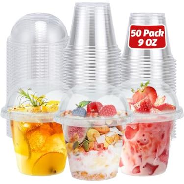 Imagem de Clawsoff Pacote com 50 copos Parfait descartáveis de 255 g de plástico transparente com tampas de cúpula sem orifícios, parfait de iogurte, copos para colocar bolo, bebida fria, sorvete, frutas