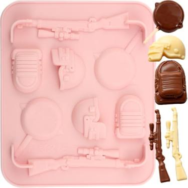 Imagem de EPYHREHM 8 moldes de silicone para arma de cavidade para capacete, mochila, molde de doces para chocolate, doces, geléia, cubo de gelo