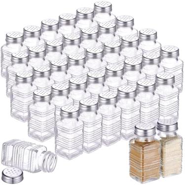 Imagem de Bokon Saleiro de vidro a granel com tampas inoxidáveis, pacote com 48 saleiros pequenos de 76,5 g para cozinha, restaurantes e artigos de festa de casamento (prata, moderno)