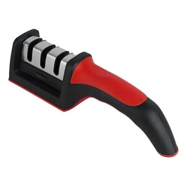 Imagem de Afiador de Facas e Tesouras com 3 Canais, Aço Inox, Preto e Vermelho