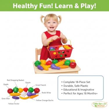 Imagem de Cestinha Frutas e Legumes, Brinquedo de Faz de Conta, 12 Unidades, Plástico Colorido, Vermelho, 19x15x7,5cm