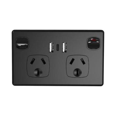 Imagem de Tomada De Parede USB Dupla Com Tipo-C E Interruptor Adaptador AU 10A P