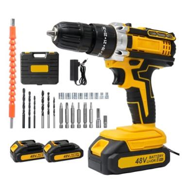 Imagem de Parafusadeira e Furadeira à Bateria 48V com 2 Baterias e Carregador, 2 Velocidades Variáveis, Luzes LED, Kit de 28 Acessórios e Maleta, Conjunto Completo para Perfuração e Parafusamento
