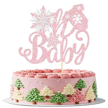 Imagem de 1 Pack Snowflake Oh Baby Cake Topper Glitter Snowflake Baby Shower Cake Pick Decorations for Winter Forzen Boys Girls Kids Birthday Party Cake Decorations Supplies Pink