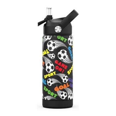 Imagem de Garrafa de água para meninos scooer com canudo, copos com isolamento térmico infantil de 510 g com aço inoxidável à prova de vazamento para escola, esporte e viagens (futebol)