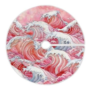 Imagem de Wassud Saia para árvore de Natal com laços seguros, tapete de árvore de Natal festivo de onda vermelha de 90 cm para festas de ano novo, decoração de casa