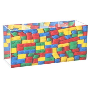 Imagem de CEBUGI Porta-lápis de acrílico transparente com 4 compartimentos, organizador de blocos de montar, suporte de pincéis de maquiagem para escritório em casa e escritório